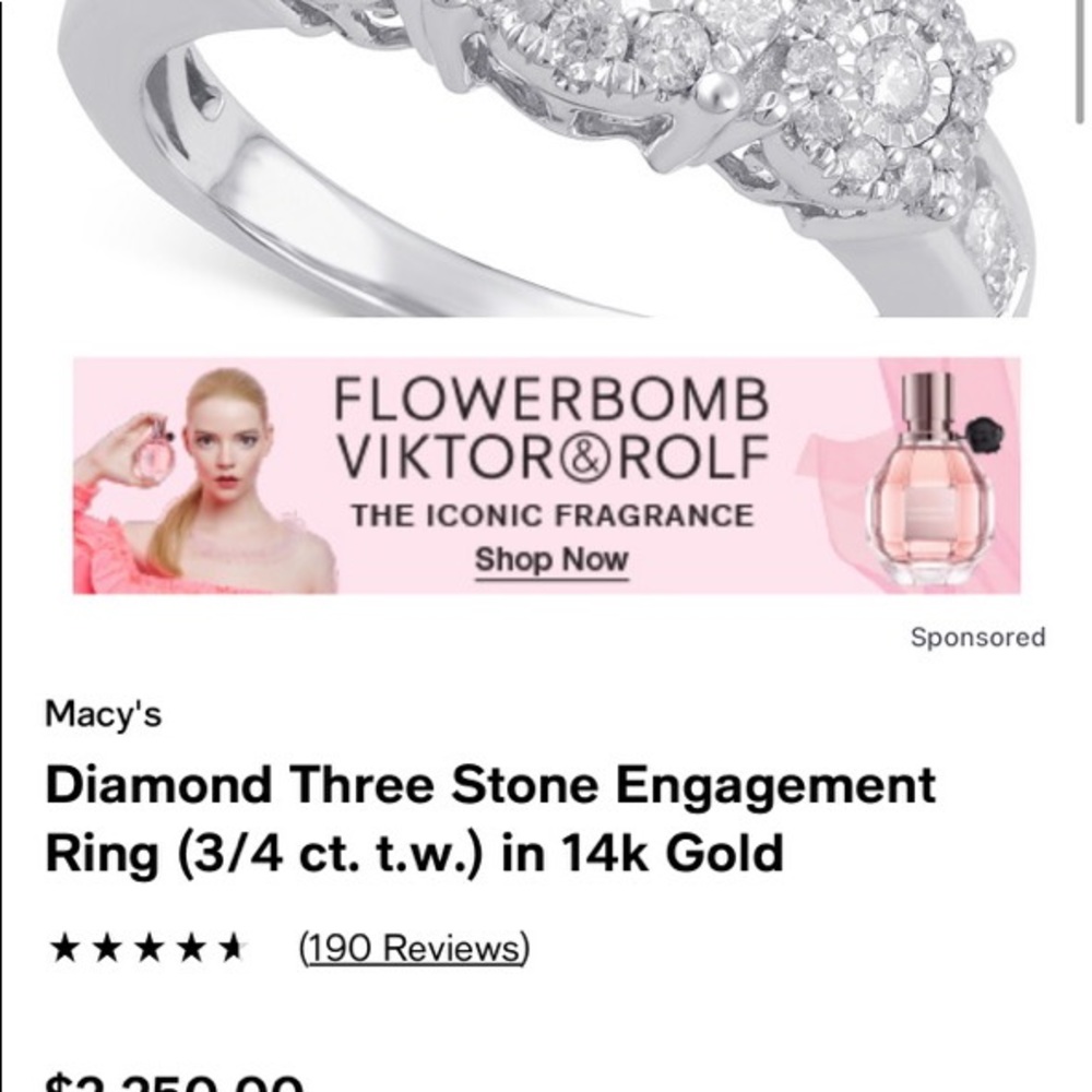 Diamond Three Stone Engangment Ring 3/4 Ct Tw In 14 K Gold